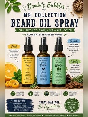 Made To Order Hand Crafted Beard Oil  2oz. Glass Bottle : Fresh,Growth or Woodsy